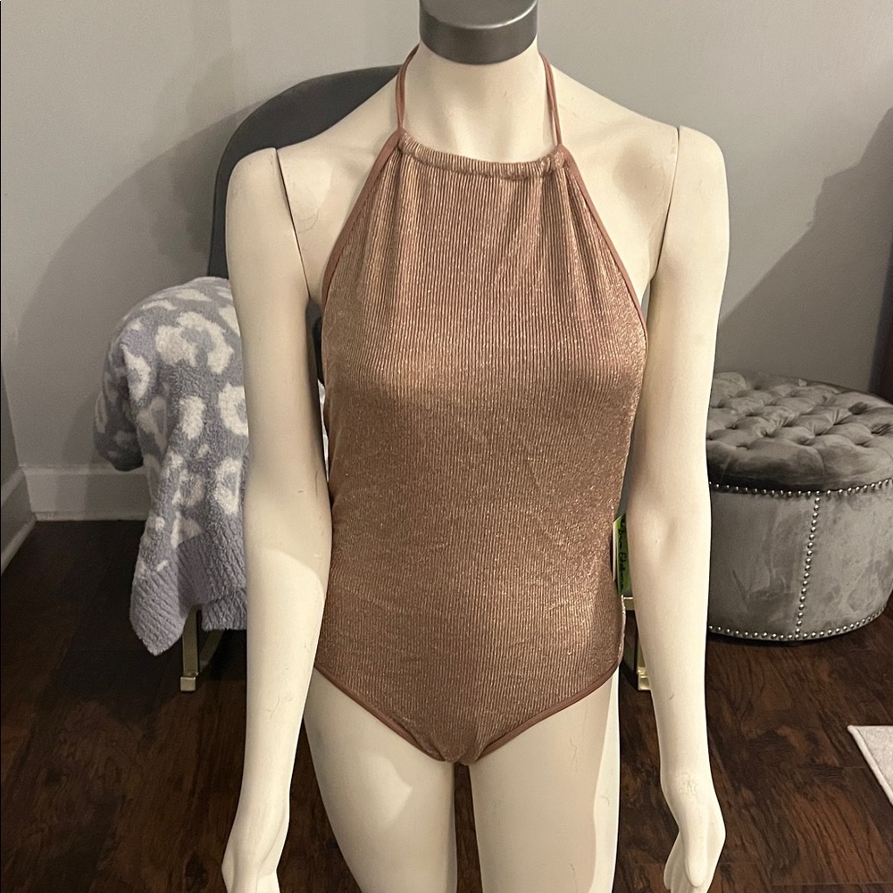 Elegant Shimmering Tan One Piece Swimsuit